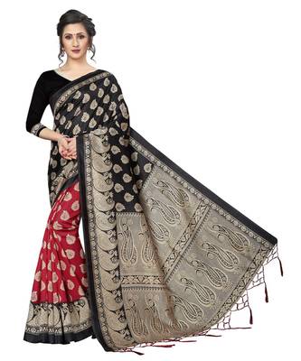 Black  printed Art Silk saree with blouse 1