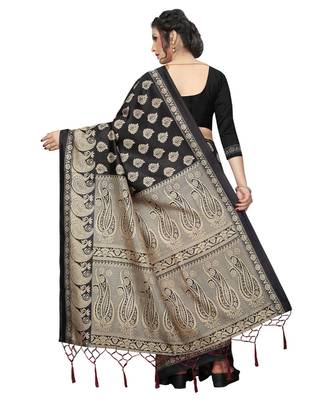 Black  printed Art Silk saree with blouse 2