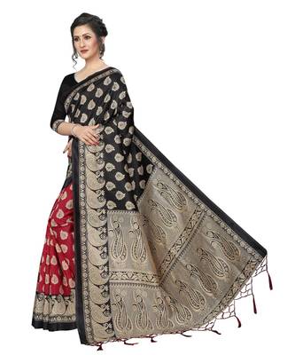 Black  printed Art Silk saree with blouse 5