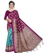 brown printed Art Silk saree with blouse