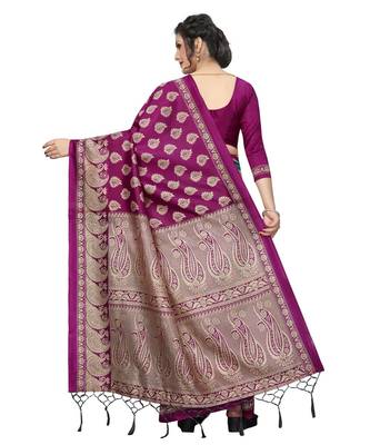 brown printed Art Silk saree with blouse 2
