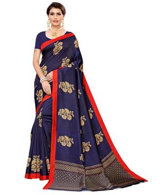 blue printed Art Silk saree with blouse 1