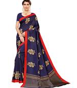 blue printed Art Silk saree with blouse