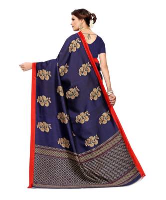 blue printed Art Silk saree with blouse 2