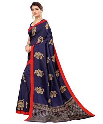 blue printed Art Silk saree with blouse 5