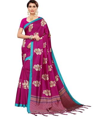 Pink printed Art Silk saree with blouse 1