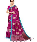 Pink printed Art Silk saree with blouse