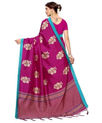 Pink printed Art Silk saree with blouse 2