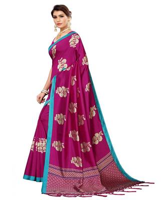 Pink printed Art Silk saree with blouse 5