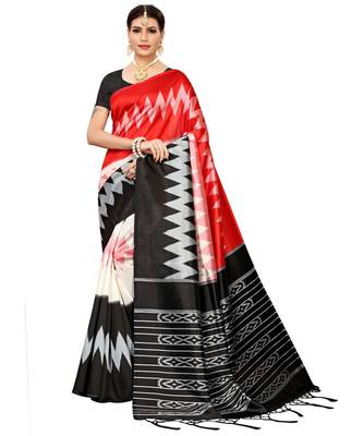 Black  printed Art Silk saree with blouse 1