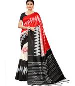 Black  printed Art Silk saree with blouse