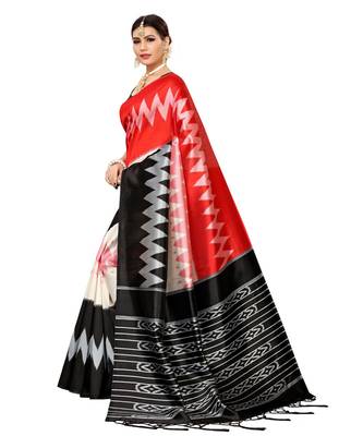 Black  printed Art Silk saree with blouse 4