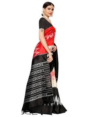Black  printed Art Silk saree with blouse 5