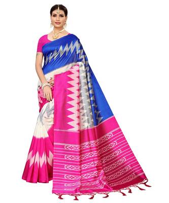 Pink  printed Art Silk saree with blouse 1