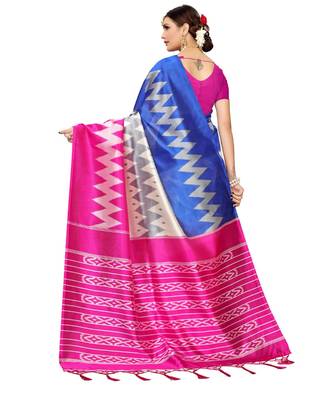 Pink  printed Art Silk saree with blouse 2