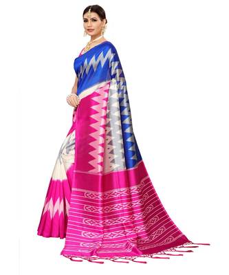 Pink  printed Art Silk saree with blouse 4