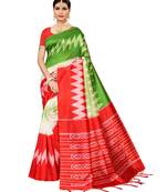 Red  printed Art Silk saree with blouse