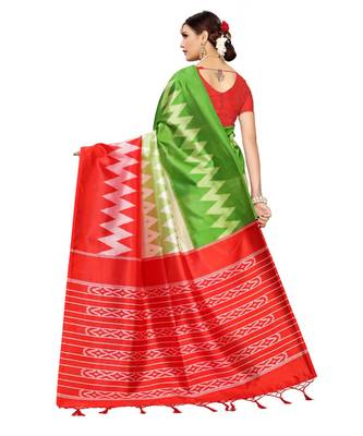 Red  printed Art Silk saree with blouse 2
