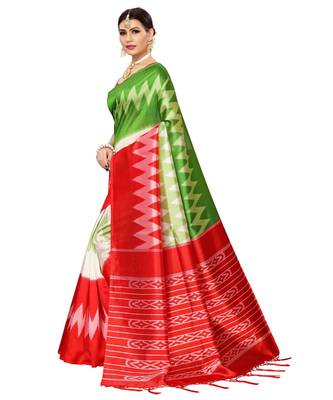 Red  printed Art Silk saree with blouse 5