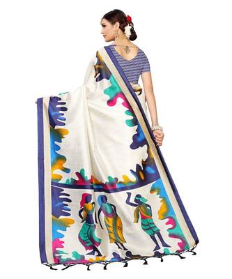Off White printed Art Silk saree with blouse 1