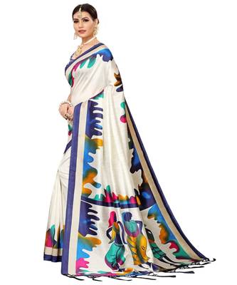 Off White printed Art Silk saree with blouse 2