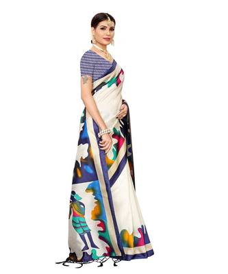 Off White printed Art Silk saree with blouse 3