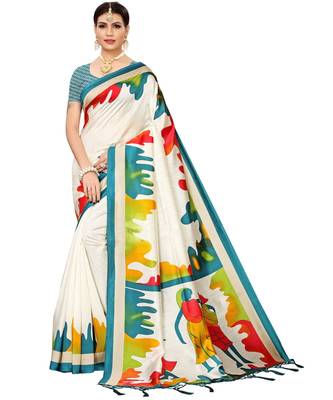 Off White printed Art Silk saree with blouse 1