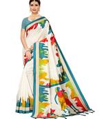 Off White printed Art Silk saree with blouse
