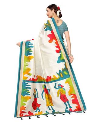 Off White printed Art Silk saree with blouse 2