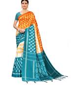 Turquoise  printed Art Silk saree with blouse