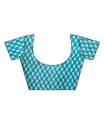 Turquoise  printed Art Silk saree with blouse 3