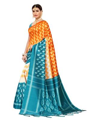 Turquoise  printed Art Silk saree with blouse 4