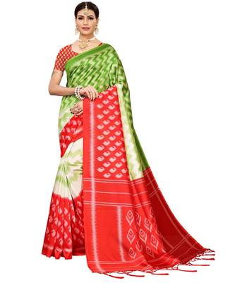 Red  printed Art Silk saree with blouse 1