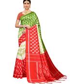 Red  printed Art Silk saree with blouse