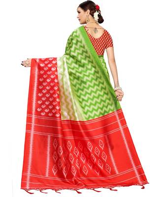 Red  printed Art Silk saree with blouse 2