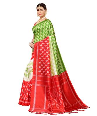Red  printed Art Silk saree with blouse 4