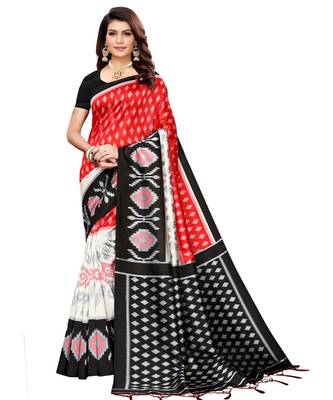 Black  printed Art Silk saree with blouse 1