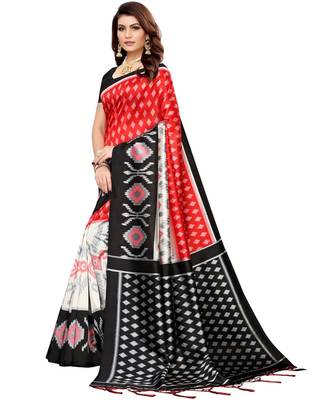 Black  printed Art Silk saree with blouse 3