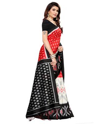 Black  printed Art Silk saree with blouse 4