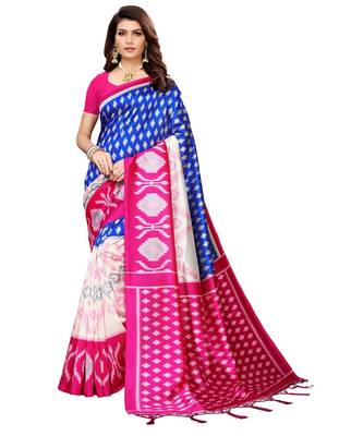 Pink  printed Art Silk saree with blouse 1