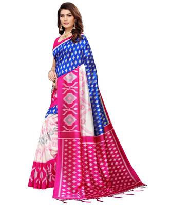 Pink  printed Art Silk saree with blouse 4