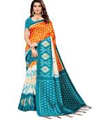 Turquoise  printed Art Silk saree with blouse