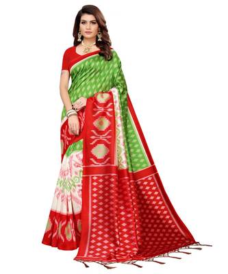 Red  printed Art Silk saree with blouse 1