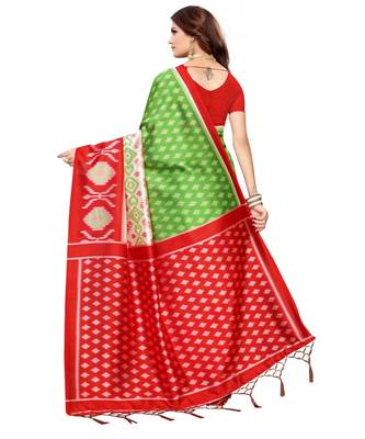 Red  printed Art Silk saree with blouse 2