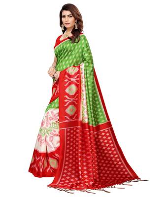 Red  printed Art Silk saree with blouse 4