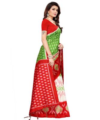 Red  printed Art Silk saree with blouse 5
