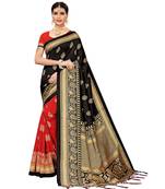 Black  printed Art Silk saree with blouse