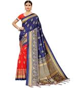 Blue  printed Art Silk saree with blouse