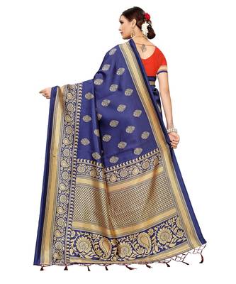 Blue  printed Art Silk saree with blouse 2