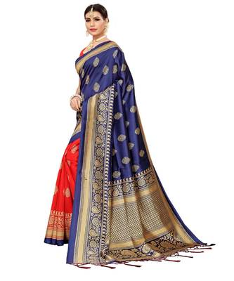 Blue  printed Art Silk saree with blouse 4